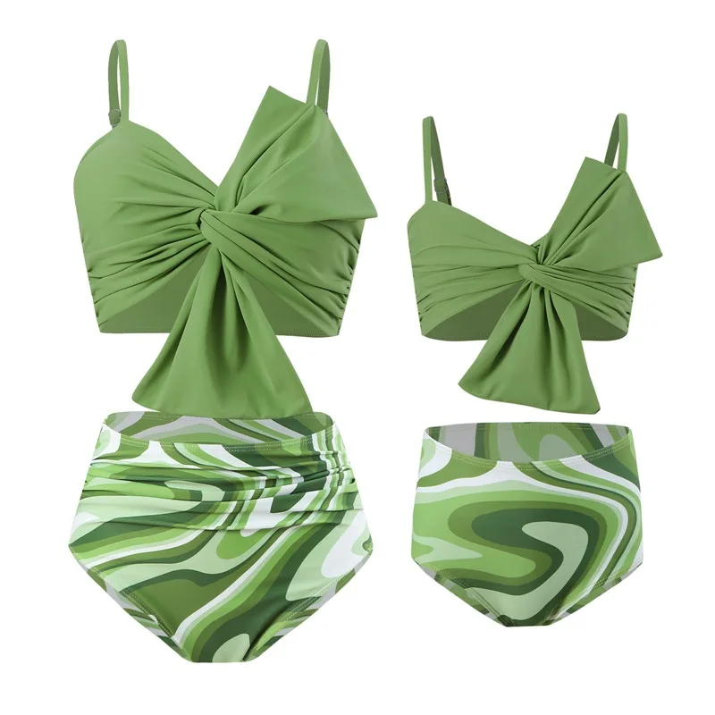 Bikini Tankini de cintura alta, traje de baño de 2 piezas con estampado Sexy, lazo, cuello en V, tirantes, Espalda descubierta, para playa, novedad de 2024