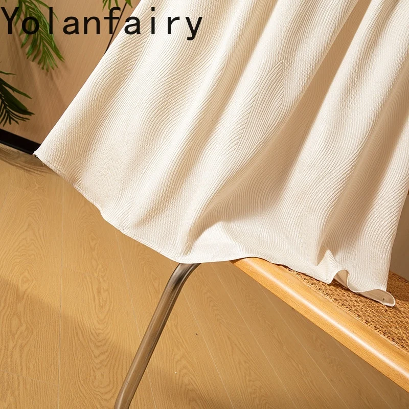 YOLANFAIRY 100% vera seta di gelso gonne donna estate elegante rilievo di media lunghezza una linea gonna elastica in vita gonne de mujer