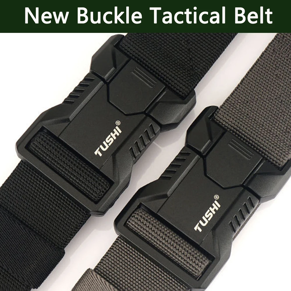 TUSHI Luxury Metal Quick Release Pluggable Buckle Belt For Men Durable Elastic Tactical Belts Cowboy Outdoor Stretch Work Belt