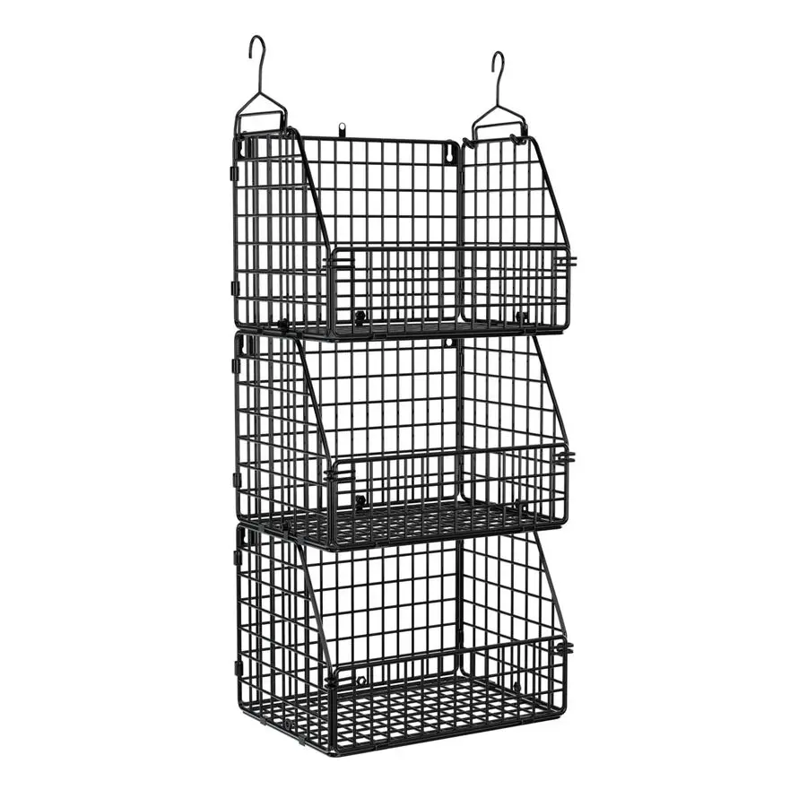 

Stackable Wire Storage Baskets for Kitchen Closet Pantry, Hanging Closet Organizers Storage Shelves Organization, Wall Mount Met