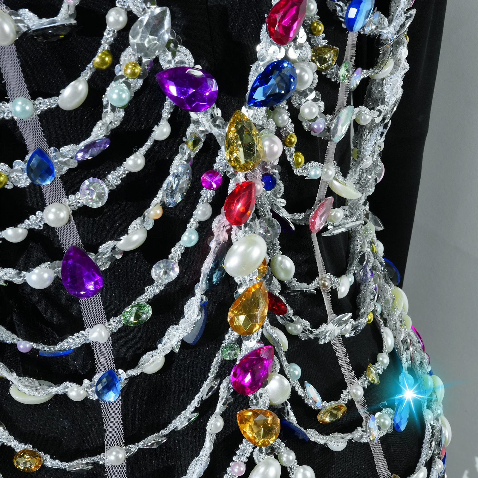 Espumante luxo colorido cristal oco sexy collant cantor traje de palco rainha pólo dança clube aniversário traje de dança