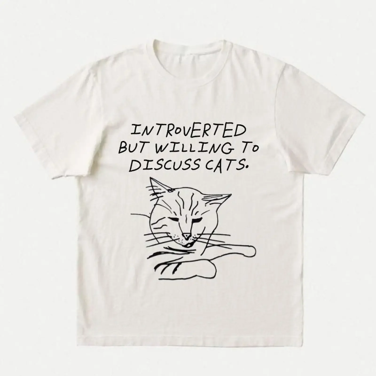 Introverted But Willing To Discuss Cats T Shirt Cat Lover Funny vintage Washed Soft Unisex Comfortable Slightly Stretched
