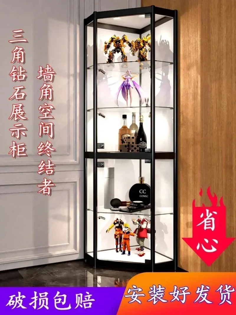 High Quality Handmade Model Corner Glass Display Cabinet, Eyeglass Store Shelf, Lego Gundam Glass Cabinet