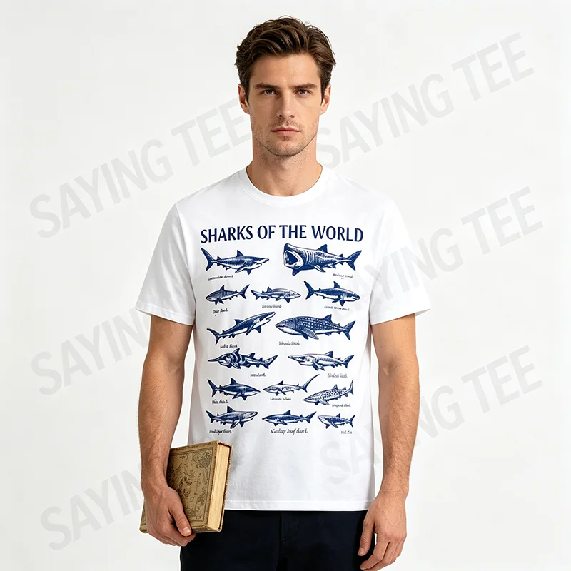 Sharks of The World Vintage Ocean Marine Life Guide T-Shirt Y2k Art Biology Ocean Nature Aesthetics Kleidung für Damen Herren Outfit – Detail 6