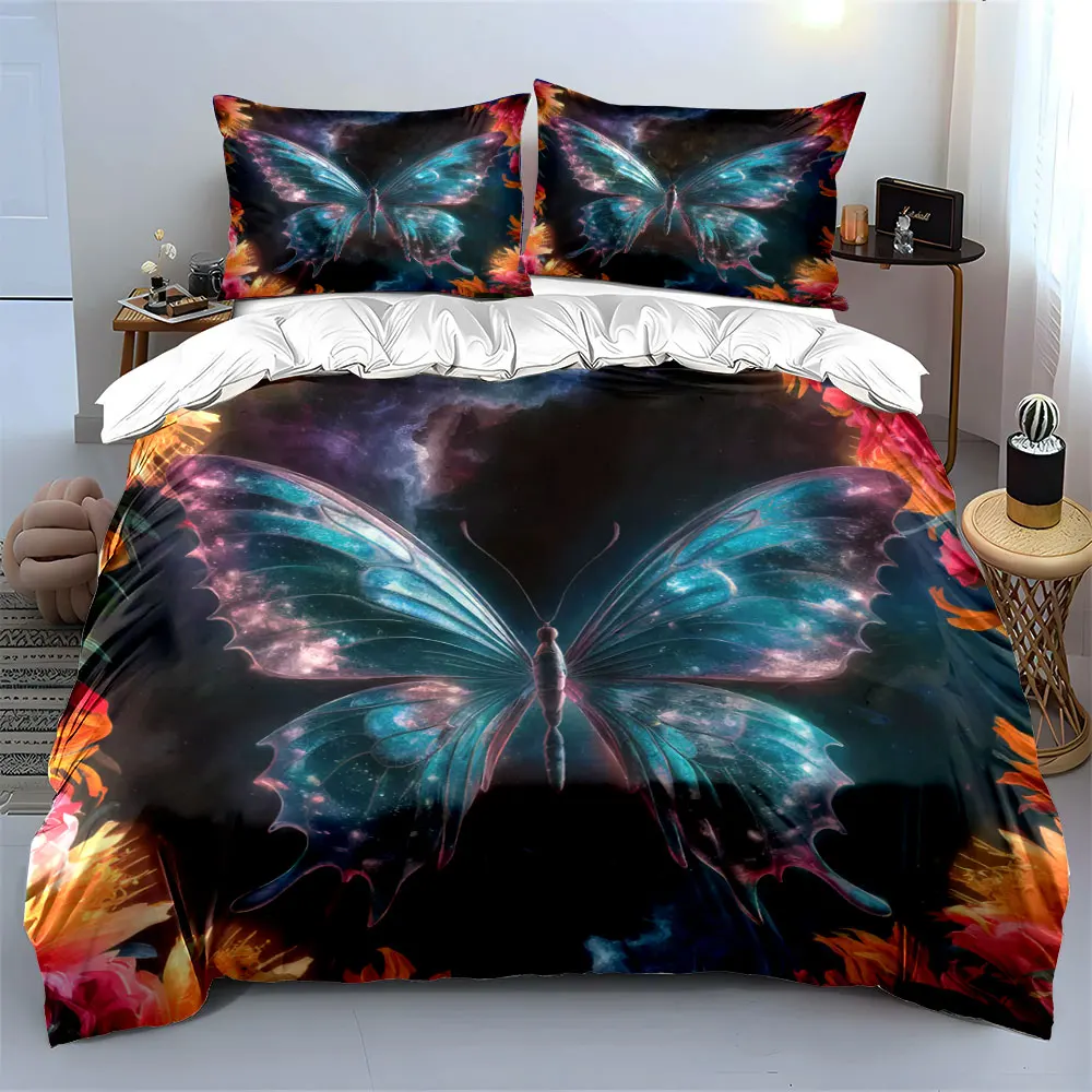 Butterfly Galaxy Art Decor Soft Skin-Friendly Bedding Set Includes 1 Duvet Cover And 2 Pillowcase, Gift