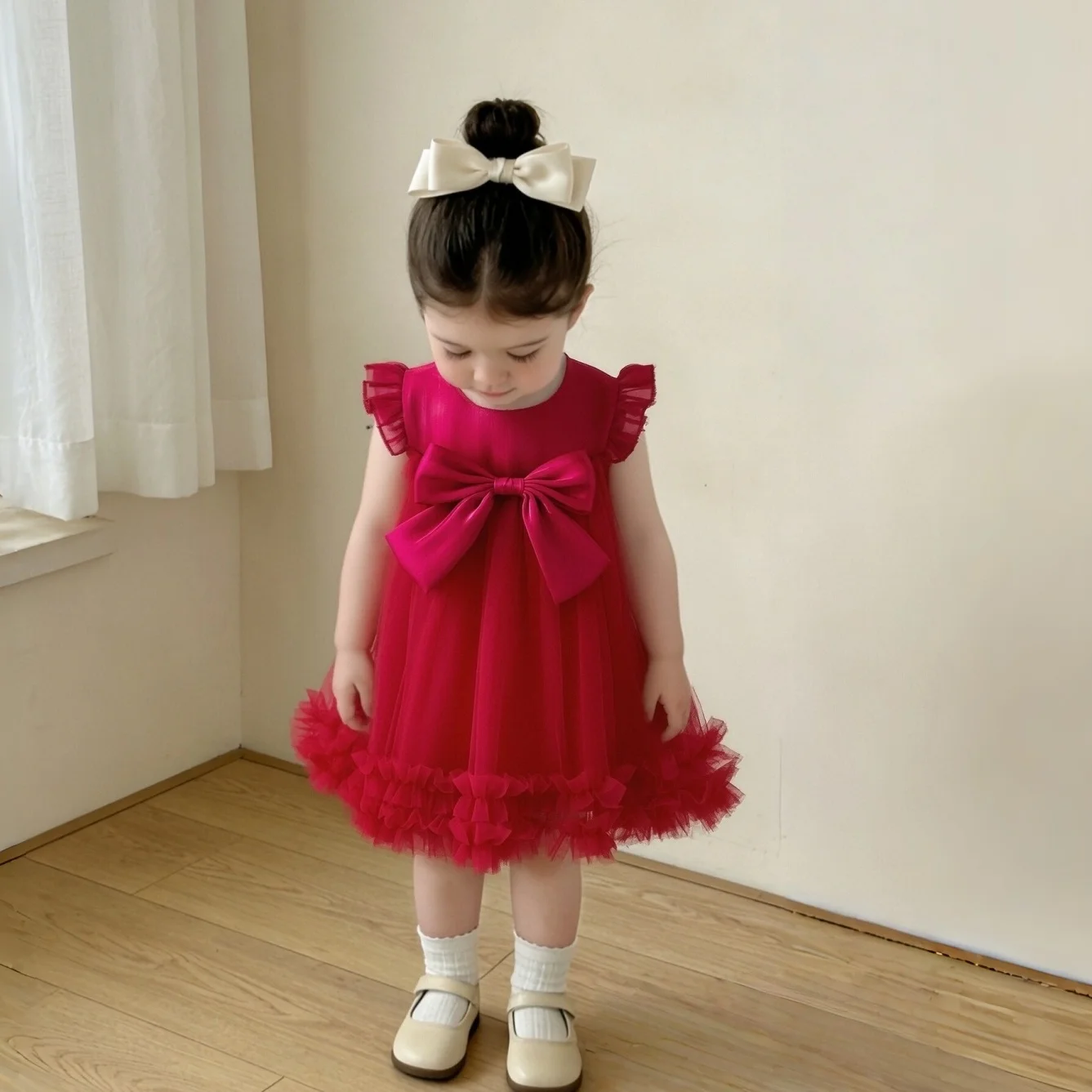 Summer New Baby Girl Dress Sweet Bow Mesh Princess Dress, Baby Girl Party Dress Children'S Clothing (9 Months To 4 Years Old)
