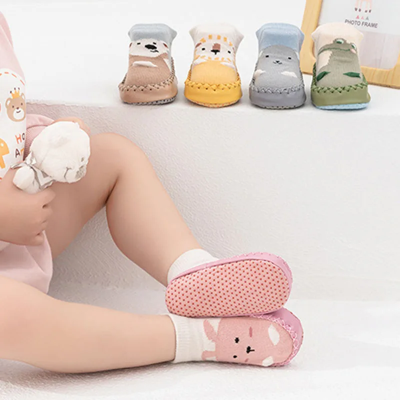 Baby Boys Girls Anti Slip Slipper Shoes Winter Cotton Socks Cute Cartoon Animals Kids Todderls Children Floor Walking Slippers