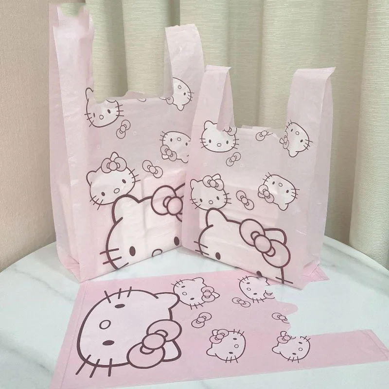 Bolsas de plástico Estilo Chaleco de dibujos animados, Hello Kitty, bolsas de mano para uso doméstico, 50 unidades por juego