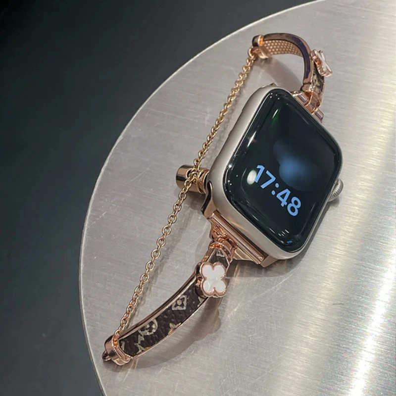 

Роскошный кожаный ремешок из нержавеющей стали для Apple Watch Series 10 9 7 8 Тонкий браслет для Iwatch 46 мм 42 мм 41 мм 44 мм 45 мм 49 мм Ремень