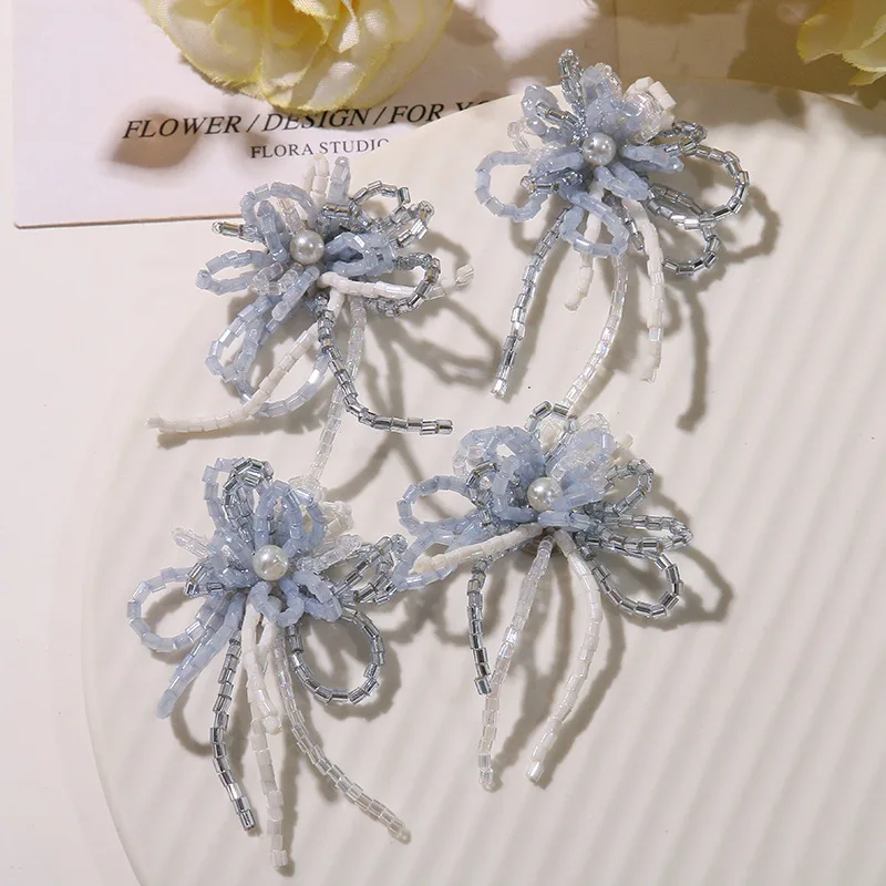Korean Style Crystal Shoe Buckle Charms Pearl Flower with Smoky Gray Tassel for Jelly Clogs Summer Cool DIY Accessory