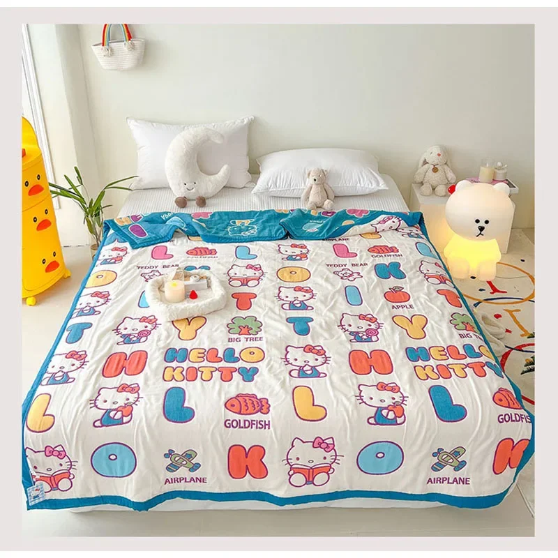 

Miniso Cute Sanrio Napping Quilt Hello Kittys Accessories Beauty Cartoon Anime Cotton Gauze Bread Quilt Blanket Toys Girls Gift