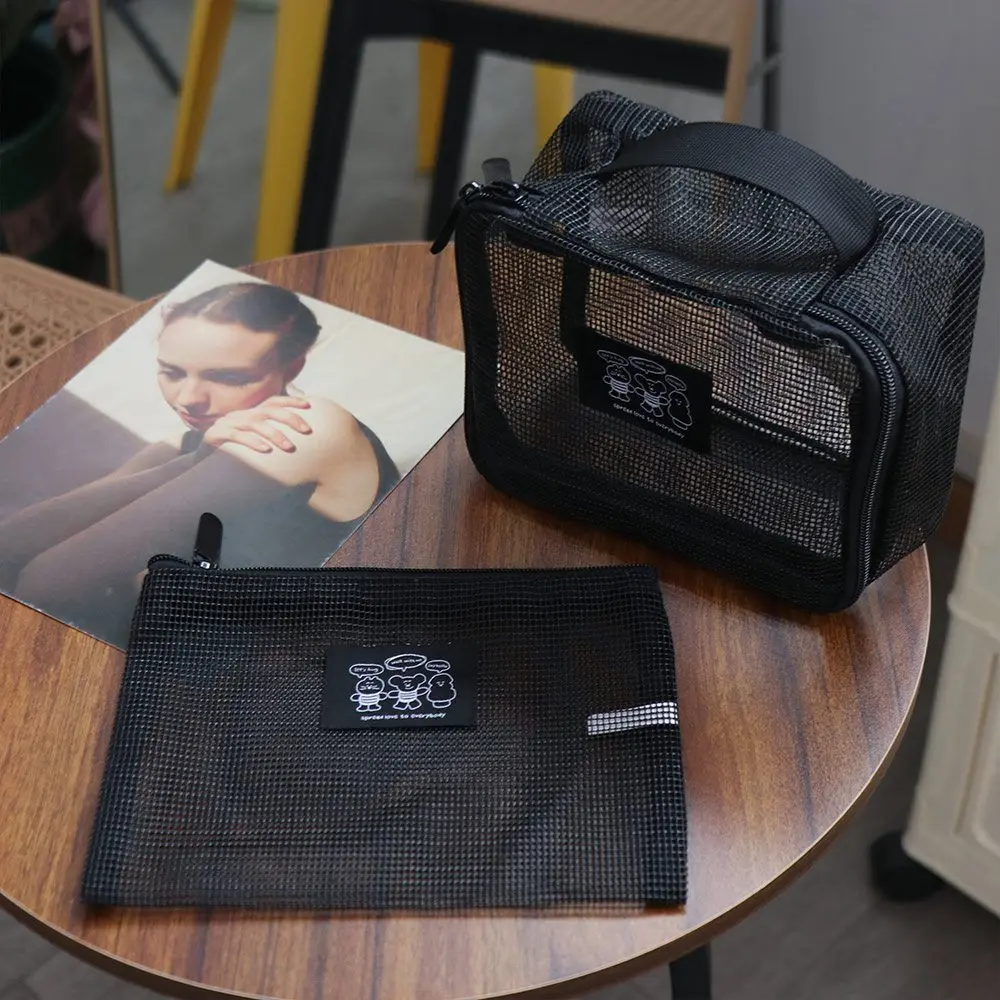 حقيبة مكياج شبكية خفيفة الوزن ومريحة، حقيبة مستحضرات تجميل شبكية محمولة، حقيبة شفافة مجوفة بسحاب للمنزل #4