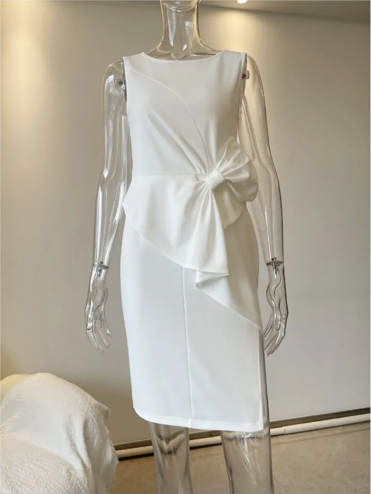 Mini robe d'été élégante, couleur unie, moulante aux hanches, col rond, nœud papillon, taille, Design floral, robe de tempérament serré, nouvelle collection