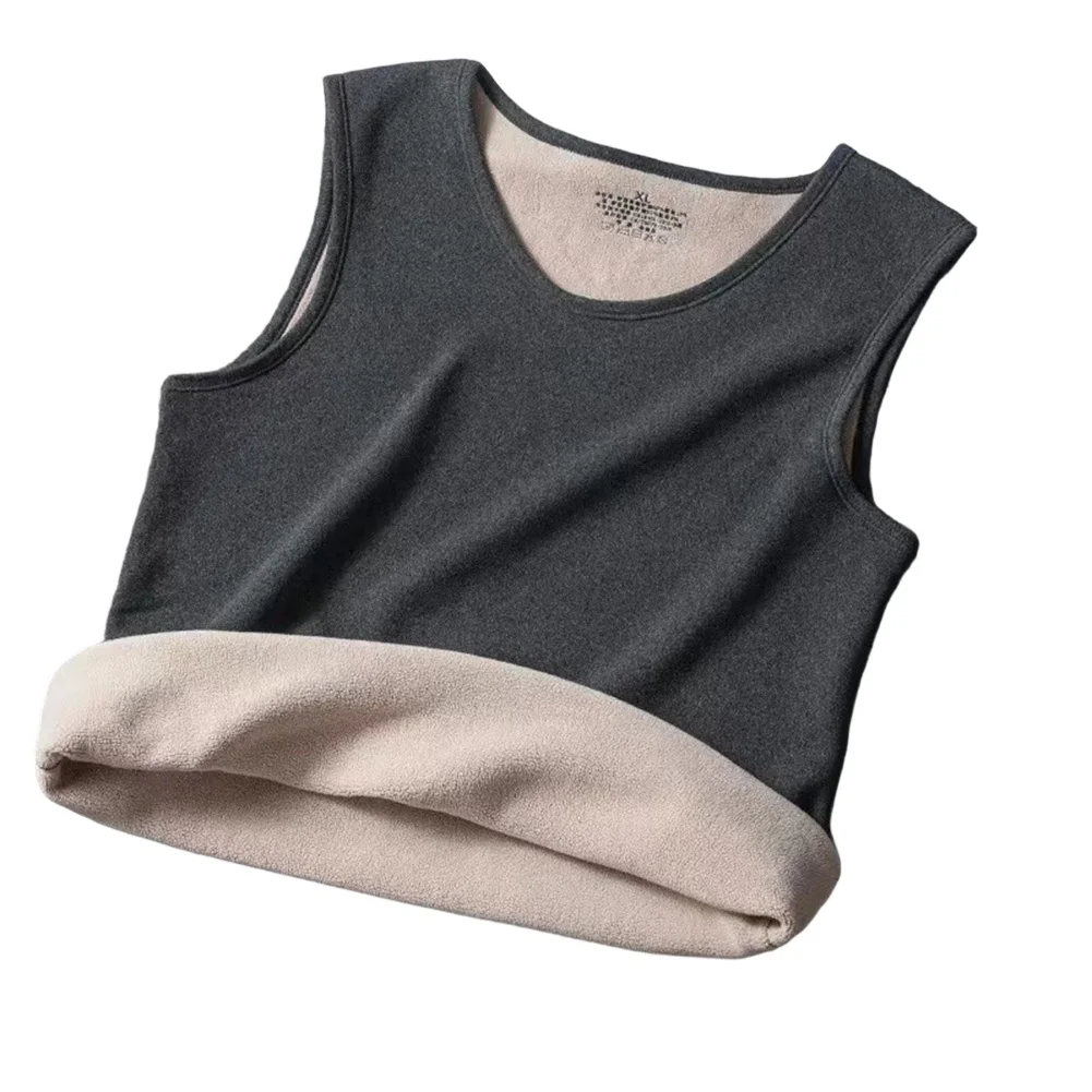 Sleeveless Thermal Vest for Men Fleece Lined Base Layer for Home Use Regular Fit Solid Color O Neck Autumn Winter Wear