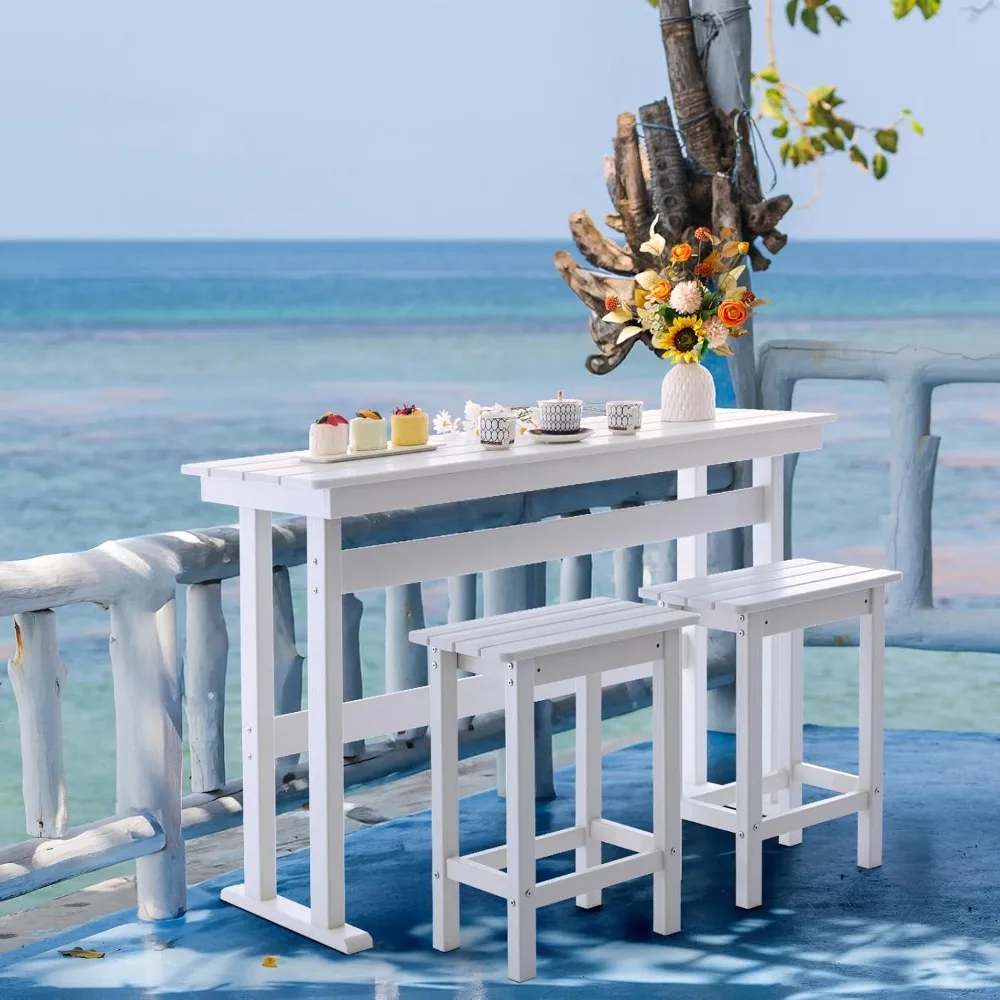 

3 Piece HDPE Outdoor Bar Height Table and Chairs Set of 2 Includes High Top Patio Table and Chairs, Outside Patio Bar Set for Bi