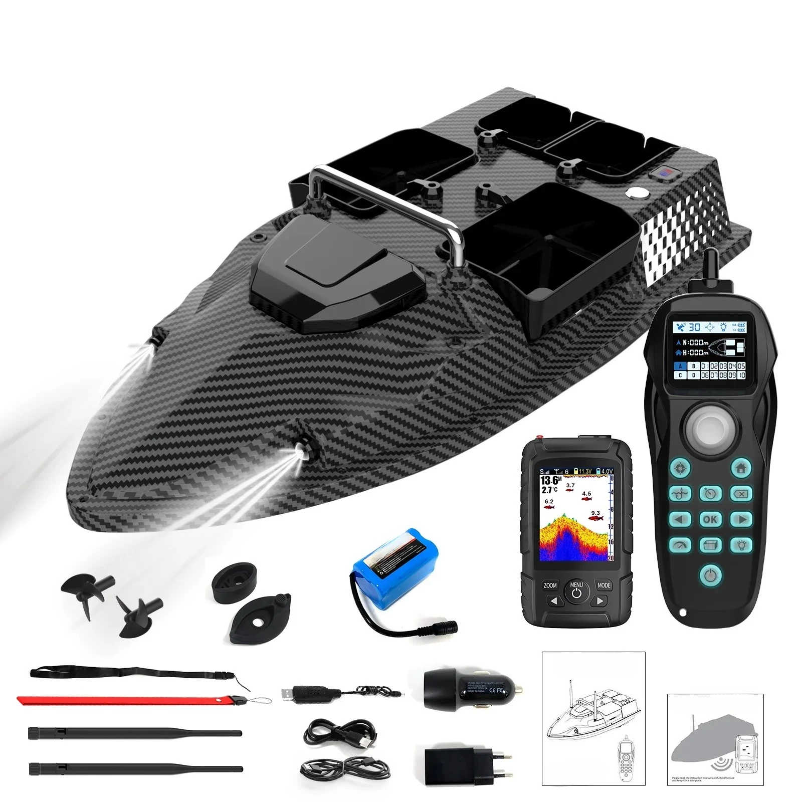 Independently 500m Built-in Sonar Fish Remote Carp Fishing Bait Boat Flytec V803 Pro Load Capacity 3kg Four Hoppers