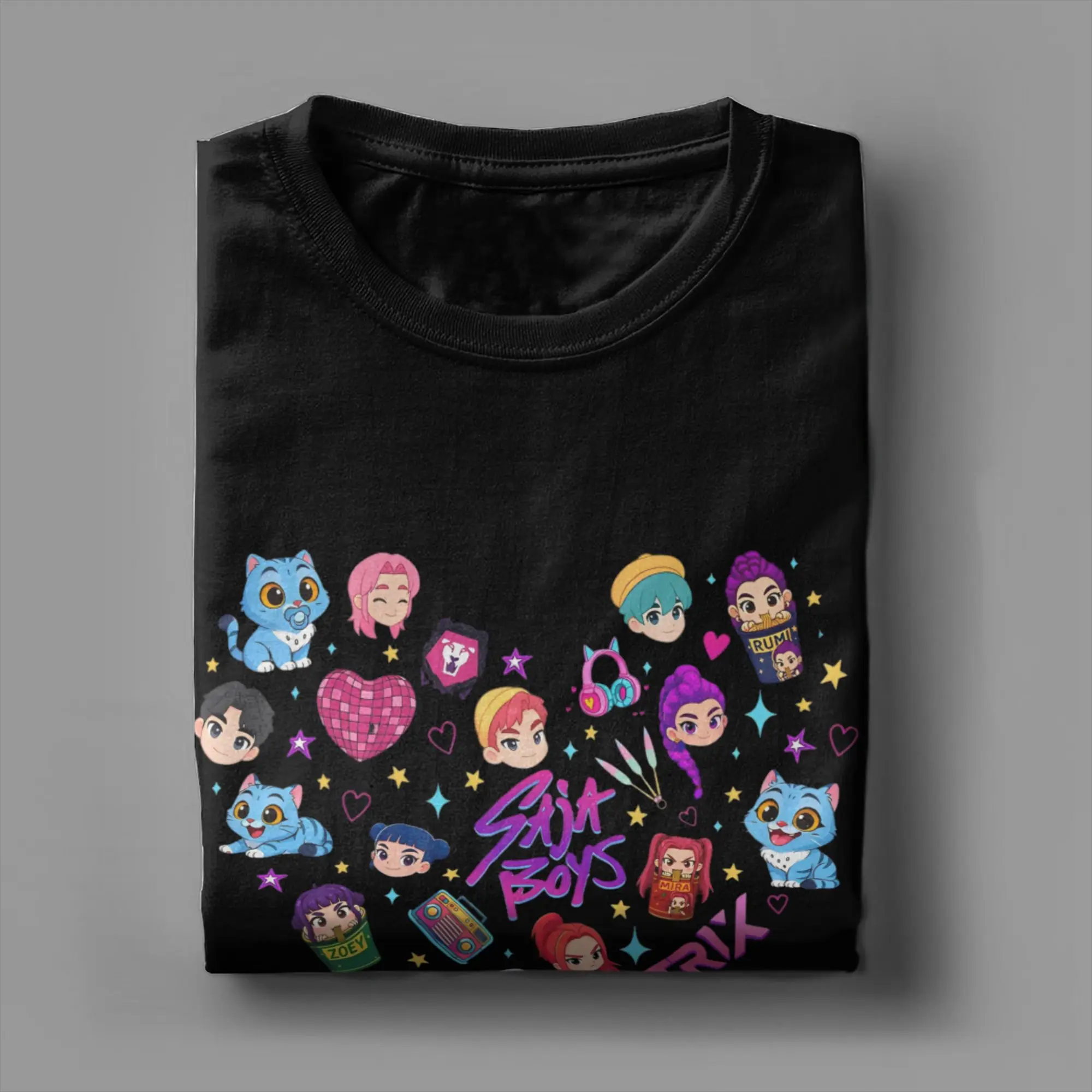 الرجال Huntrix Saja بنين القلب تي شيرت الملابس القطنية الصيف الكلاسيكية تي شيرتات قصيرة الاكمام الجولة الرقبة المطبوعة التي شيرت حجم كبير