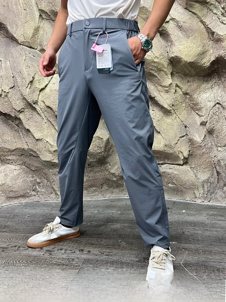 Cooling Lightweight Ice Silk Quick Dry Sports Pants Outdoor Men's Semi Elastic Waist Breathable Summer Casual Straight Leg Pants