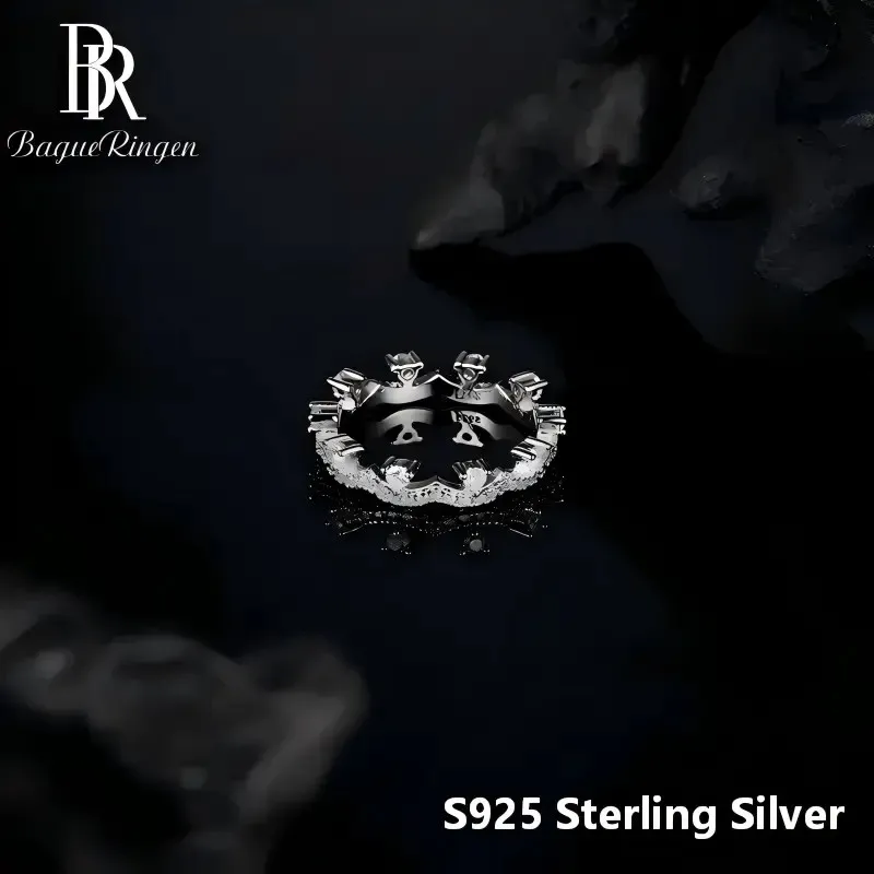 BR 925 Sterling Silver GRA Moissanite Crown Ring for Women, Stackable Fashion Band, Light Luxury Jewelry Gift