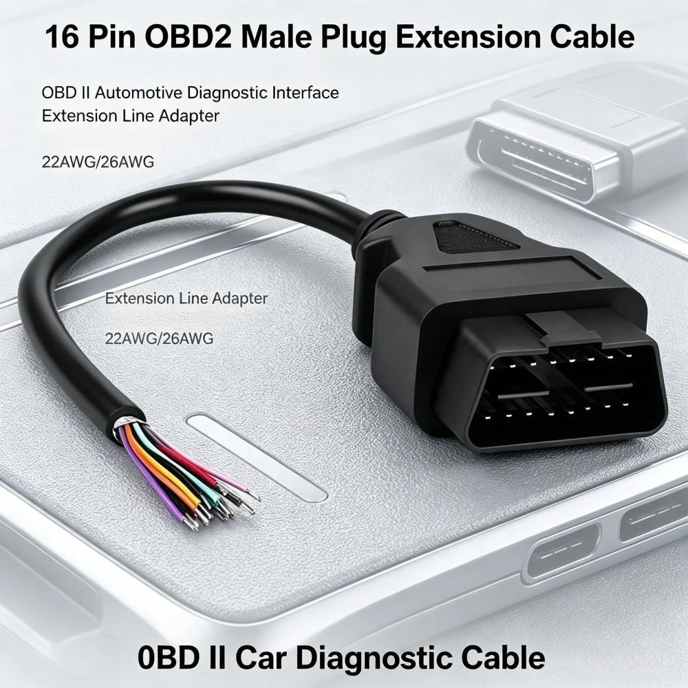 OBD2 OBD-II Male Connector 16 Pin To Open Plug Wire OBD Diagnostic Extension Cable Pigtail for Extension OBD2 Opening OBD Cable