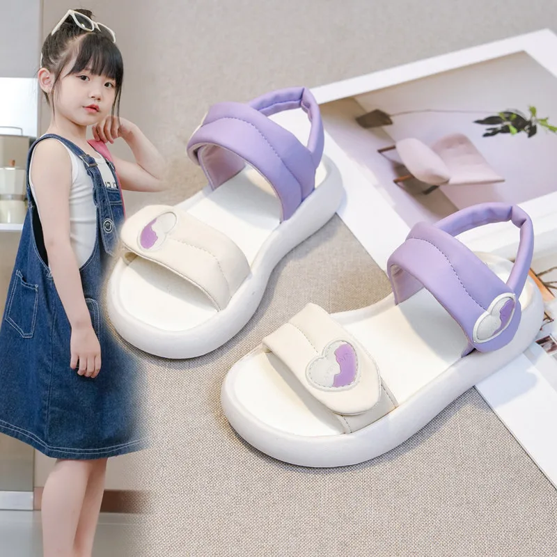 Girls Heart Decor Platform Sandals Adjustable Strap Soft Non-Slip Sole Summer Shoes Kids Casual Outdoor Beach Flats 1-12years
