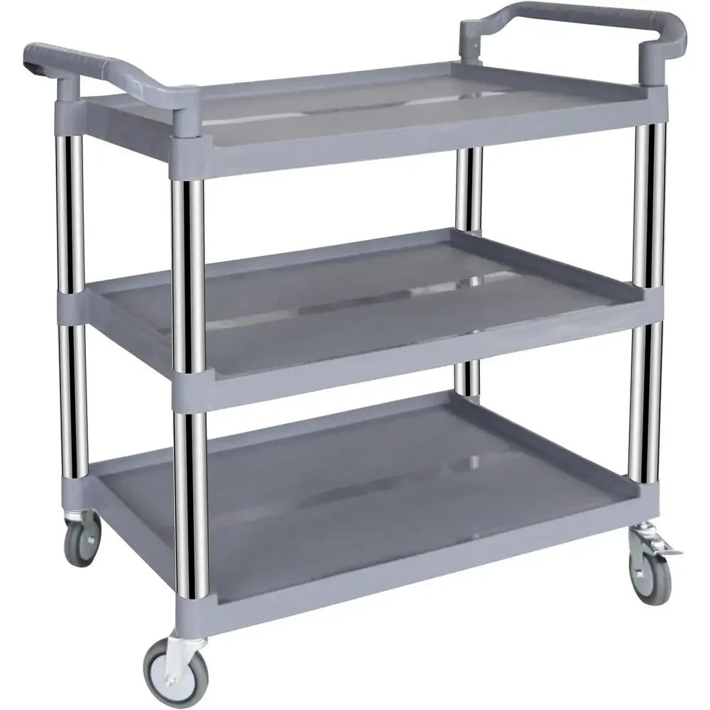 3-Tier Heavy Duty Rolling Utility Cart with Lockable Silent Wheels, 550 Pound acity, Anti-Rust e, Easy-Clean Shelves or Restaura