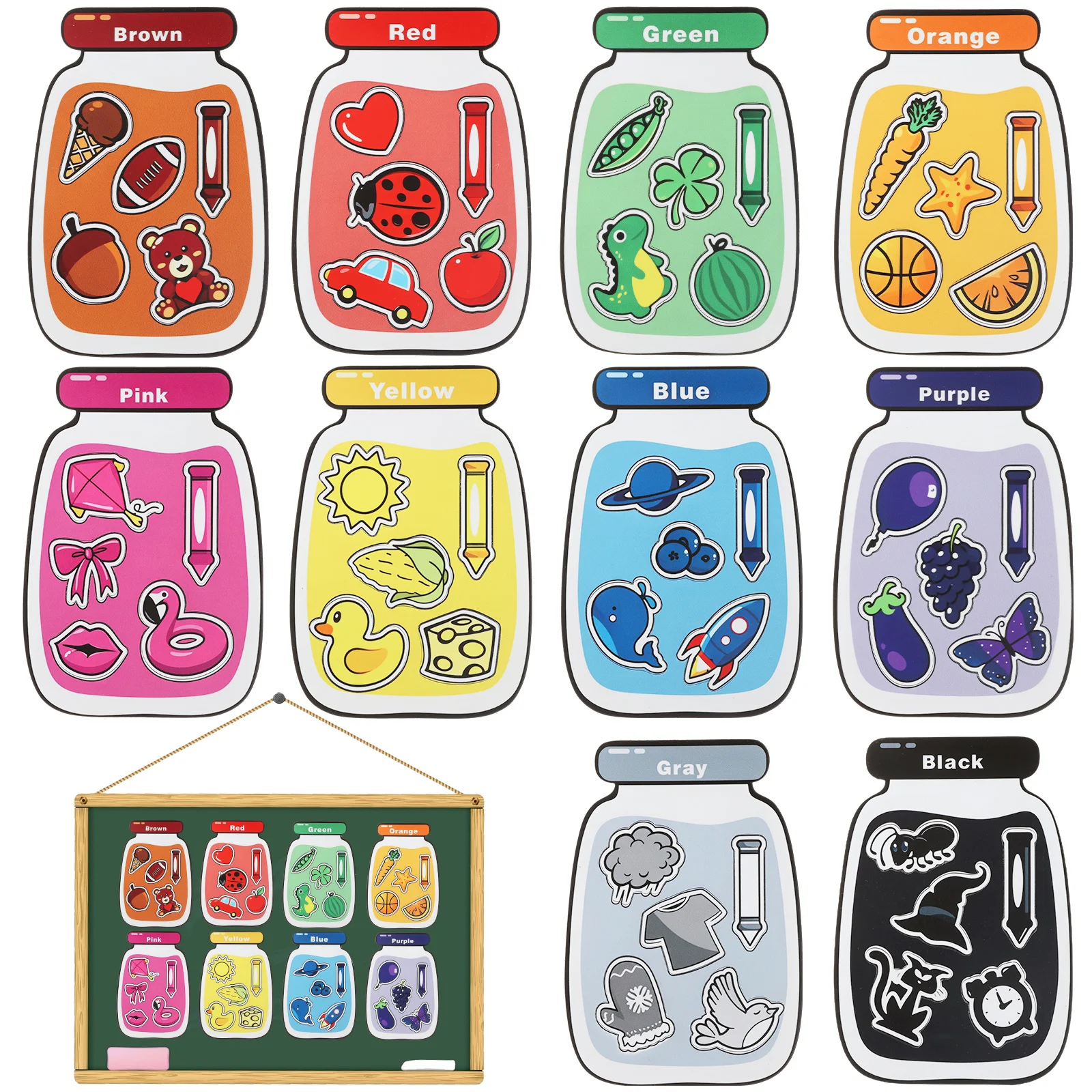 10Pcs Fun Magnetic Color Sorting Stickers Set Safe Kids Color Recognition Sorting Toy Cute Cartoon Fridge Magnets for Whiteboard