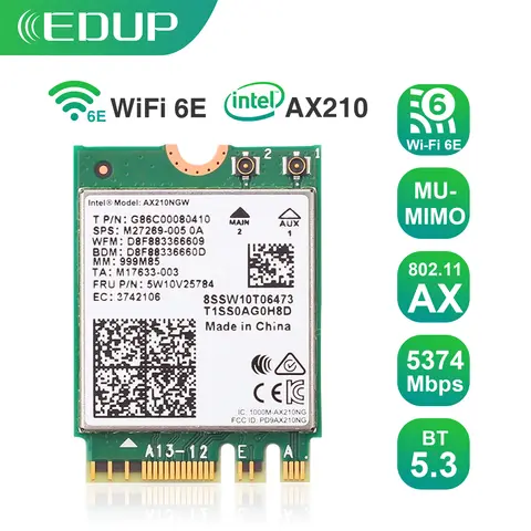 EDUP  AX210 5374Mbps High Speed BT5.3 WIFI 6E Wireless Card MU-MIMO 802.11AX Support Windows 10 /11 Advanced WPA3 Security