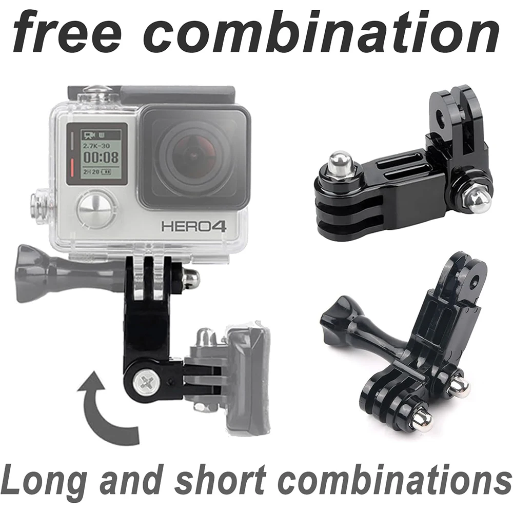 GoPro Hero 11, 10, 9, 8, 7, Insta360 DJI OSMO için 3 Yollu Ayarlanabilir Uzatma Pivot Kol Adaptör Kiti, Aynı ve Dikey Yön