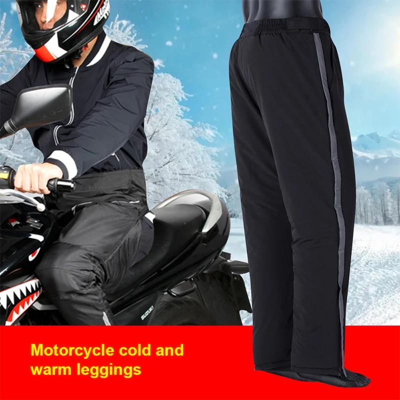 Pantaloni da moto invernali impermeabili da esterno in pile addensato caldo da uomo Pantaloni da moto con doppia cerniera aperta Proteggi la copertura calda delle gambe