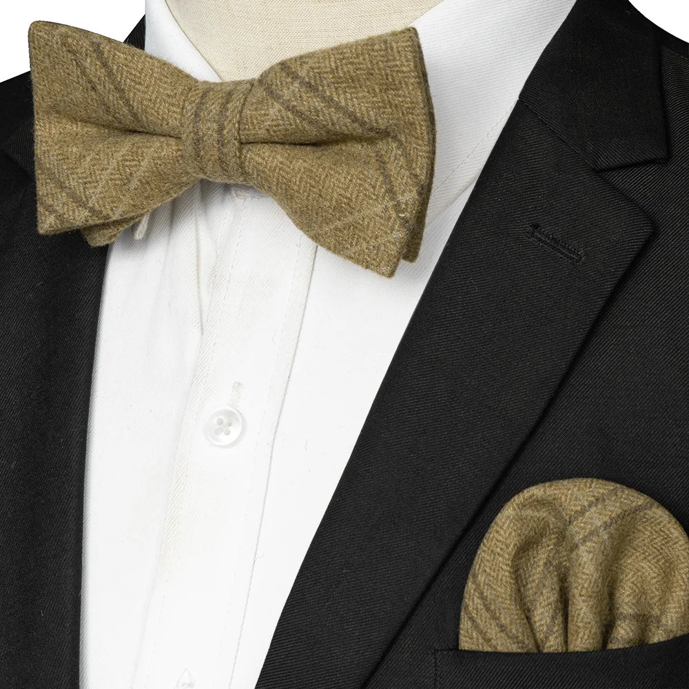 EASTEPIC Kaschmir-Krawatte, doppellagig, dick, Fliege für Herren, Einstecktuch-Set, Woll-Accessoire, warme Farbe, Hochzeitsgeschenk, Winterparty – Detail 8