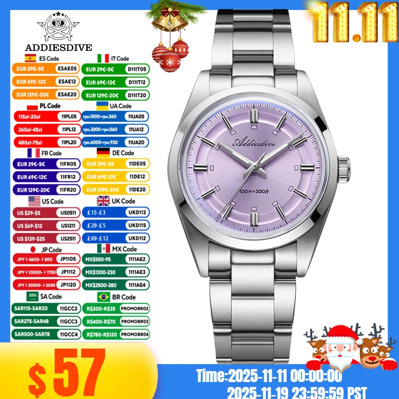 

ADDIESDIVE AD2515 Men's Luxury Watch reloj hombre VH31 10Bar Waterproof BGW9 Super Luminous 316L Stainless Steel Quartz Watches