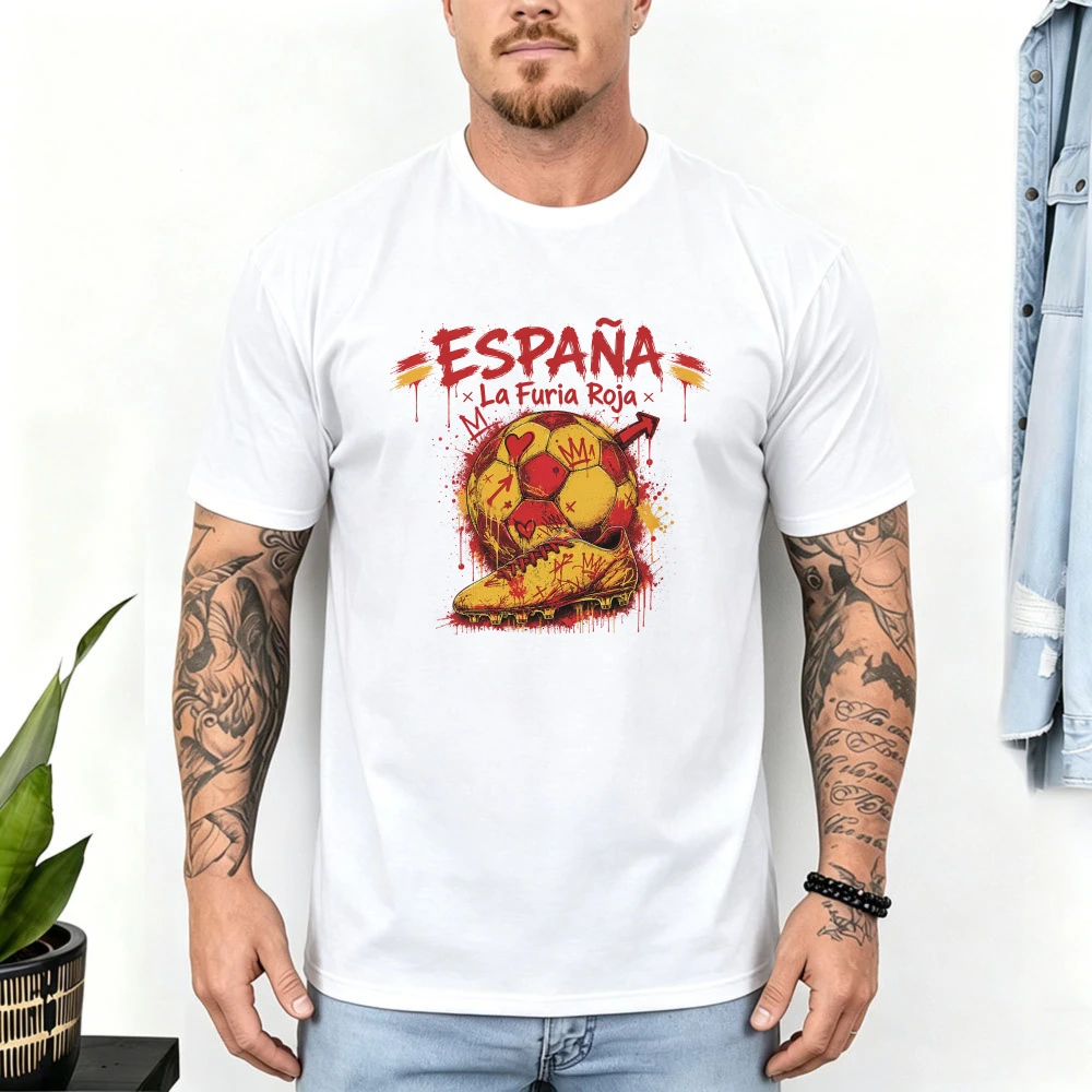 Camiseta de Fútbol España La Furia Roja, Diseño Vintage con Salpicaduras de Pintura Roja, Copa de Fútbol 2026, Regalo para Fanáticos de España, Camiseta de Algodón