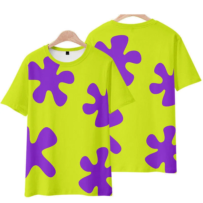 Popular SpongeBob SquarePants Big Star Short Sleeved Men's and Children's Anime 3D Printed Loose Edition Parent Child T-shirt