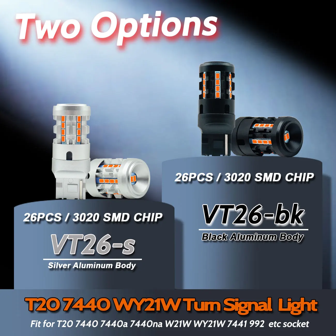 2Pcs T20 7440 7440NA W21W WY21W LED Bulb Amber Yellow Canbus Error