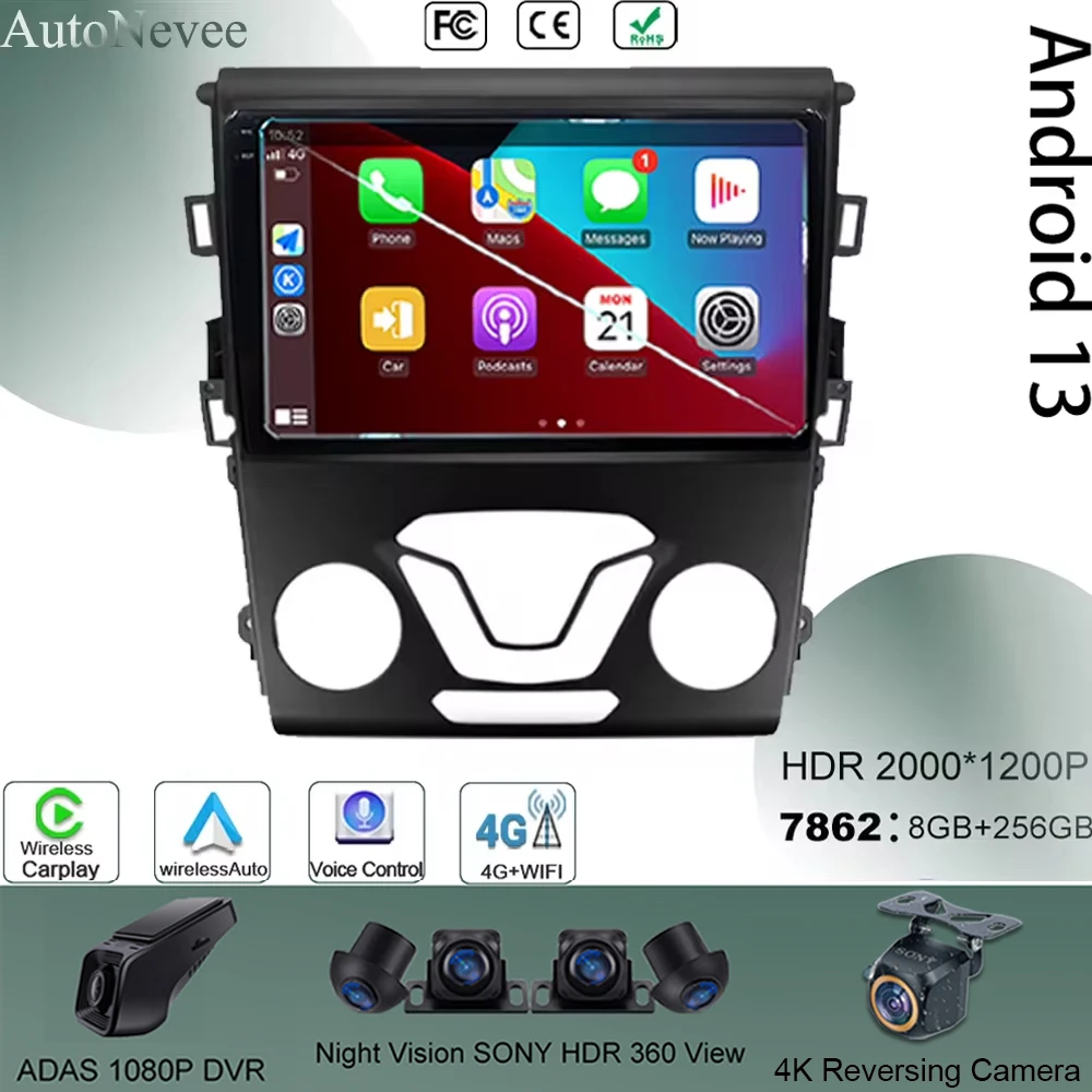 

Bluetooth для Ford Mondeo 5 2014 - 2019 QLED Android радио Elecronics No 2Din стерео сенсорный Мультимедиа GPS DVD Carplay