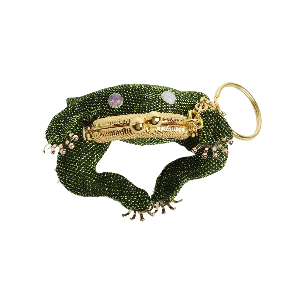 Mini Charming Frog Coin Purse 3D Cartoon Style Beaded Keychain Coin Purse Kiss Lock Closure Frog Keychain Pouch