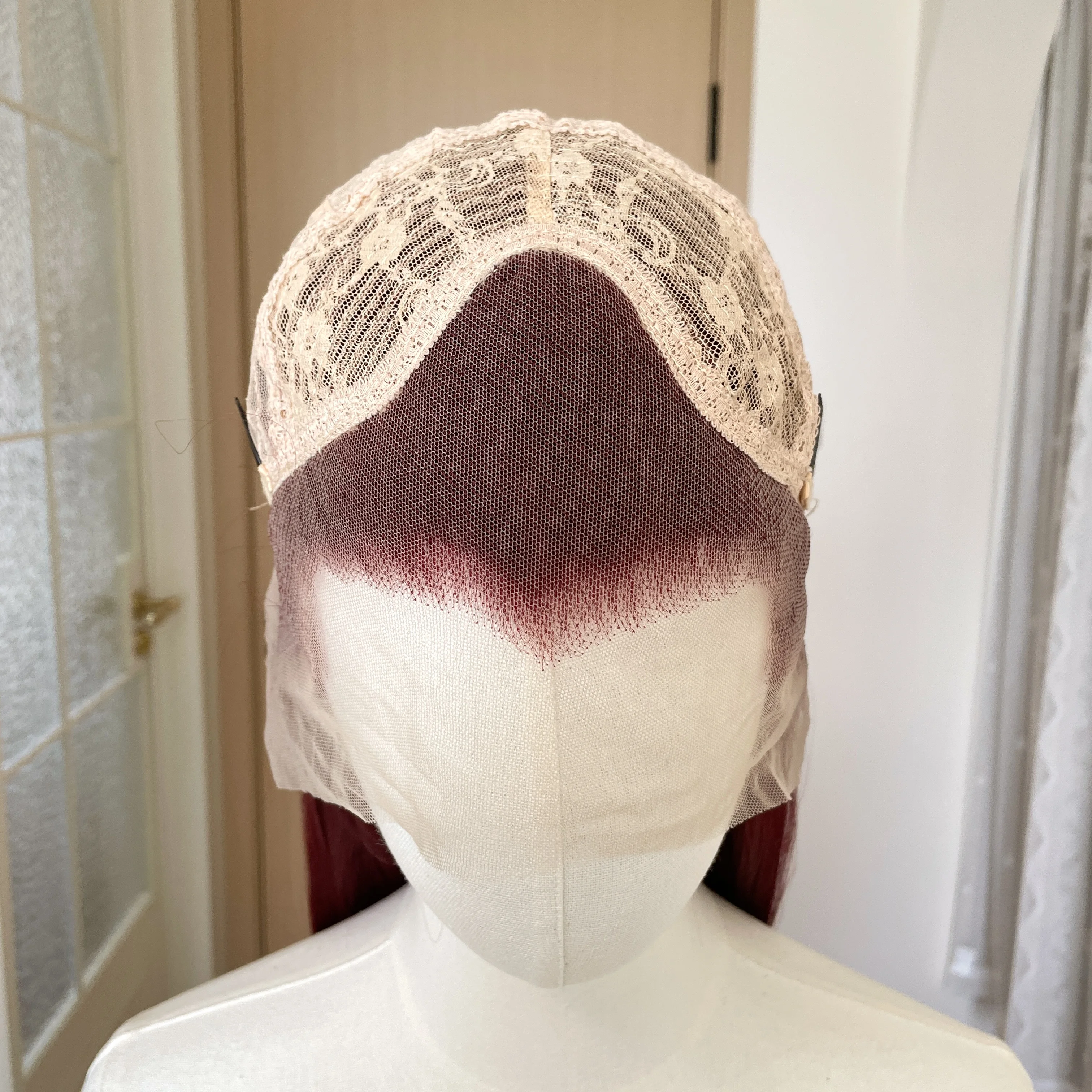 Darker Red 13x4 Synthetic Lace Front Wigs for Women 32 Inch Extra Long Straight Wigs Widow's Peak Elf Cosplay Wigs Natural 150%