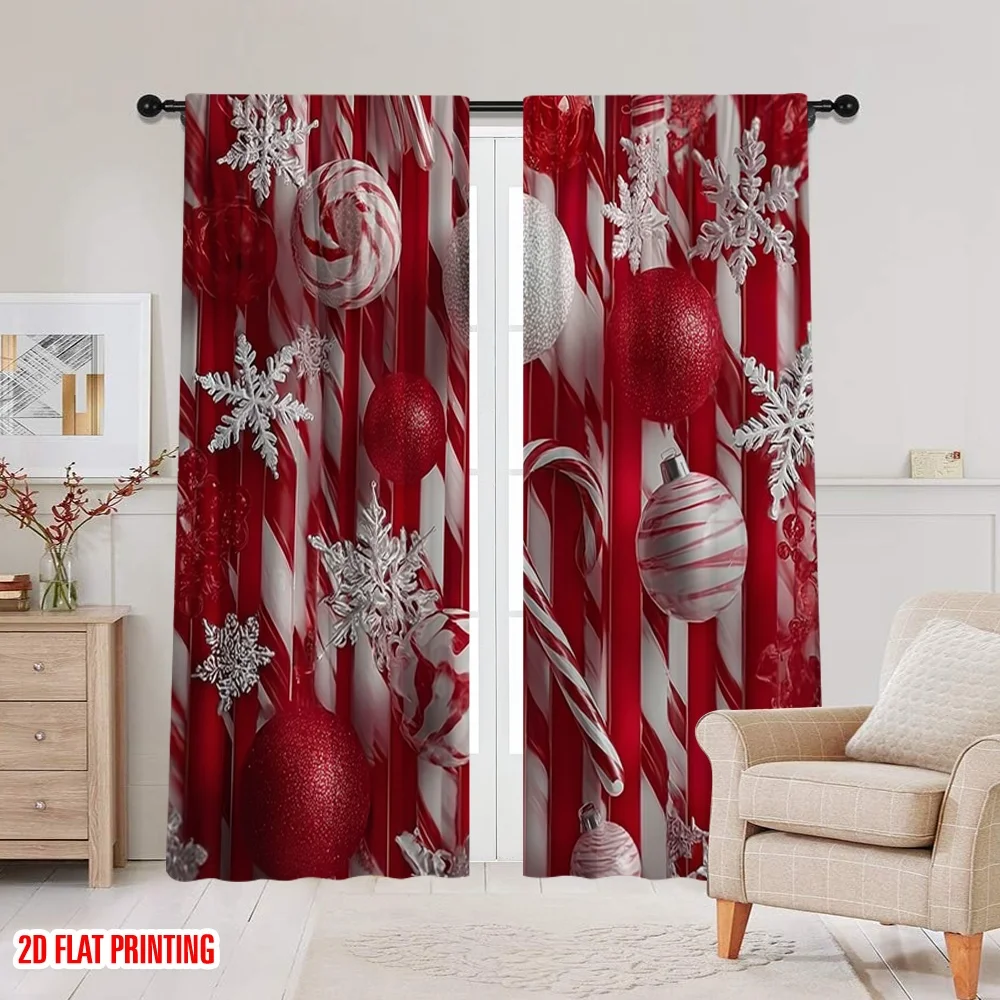 2 قطعة 2D الطباعة المسطحة عيد القديس باتريك سعيد نافذة الستائر الأحمر والأبيض مخطط الثلج مصاصات_ كرات ملونة النسيج