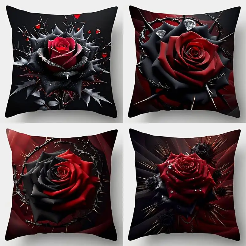 

Чехол для подушки «Темно-красные и черные розы» — готический блестящий цветочный дизайн для дерзкого романтического домашнего декора