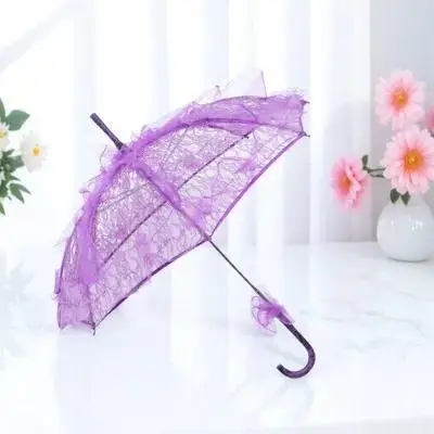 

Lace Umbrella Parasol Bridal Wedding Photography Prop Decorative Lightweight Portable Handle Elegant Tea Party Flower Girl Fancy
