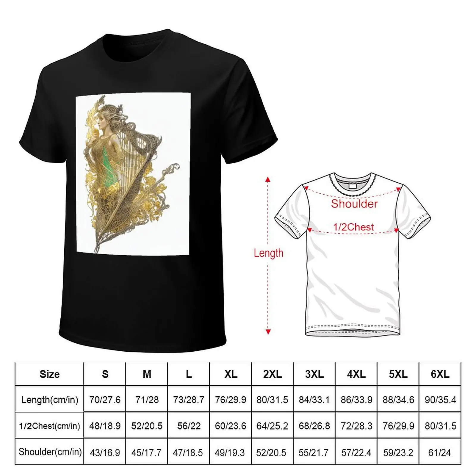 Art Deco Harp Design Postcard, flowers, Celtic harp, clarsach Romantics T-Shirt t shirt man casual T-Shirt
