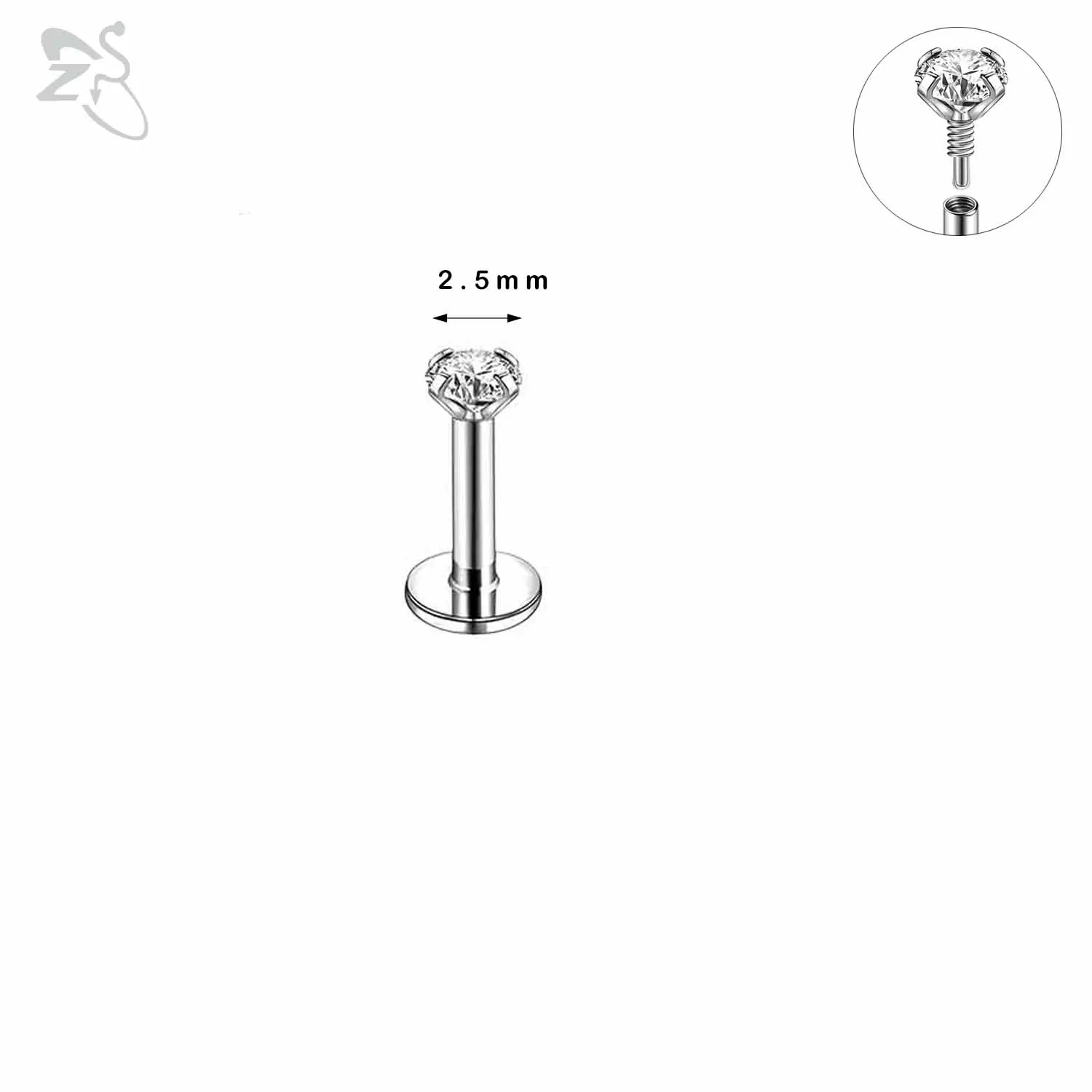 ZS 1 ST 16G/18G/20G 316L Rvs Lip Labret Piercing Interne Draad Stijl Lip Ring Kristal Oor Tragus Helix Oorbellen