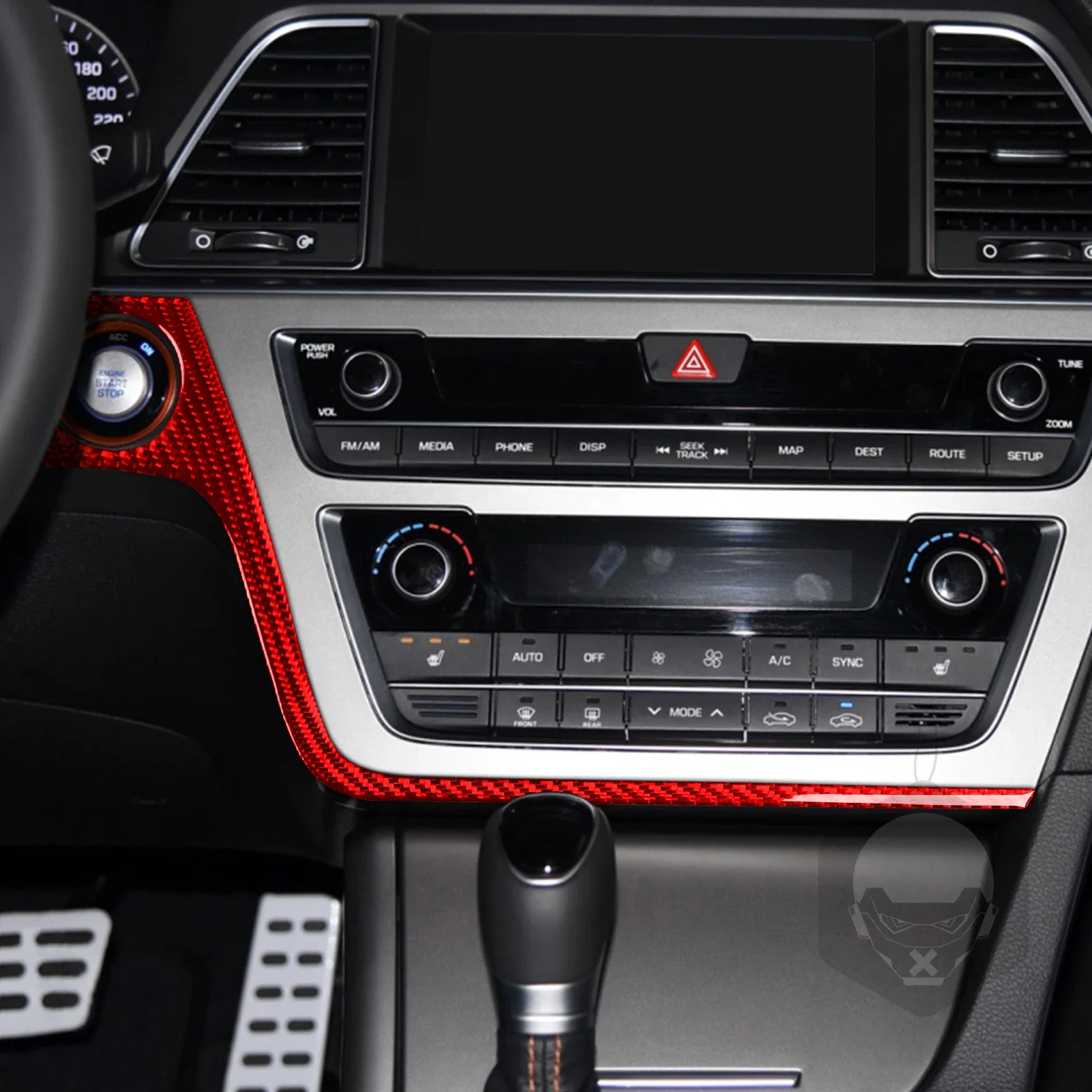 لشركة هيونداي سوناتا 9 2015 2016 2017 بدء دائرة الكسوة المحيطي ألياف الكربون الحقيقية ملصق اكسسوارات السيارات الداخلية