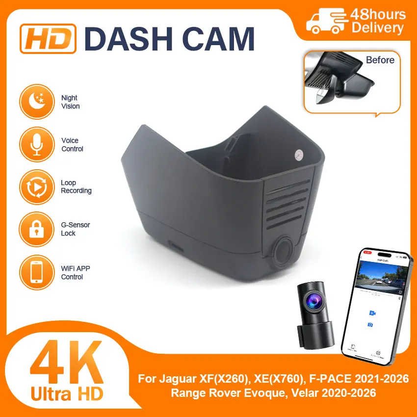 4K DVR DashCam For Jaguar XF (X260) XE (X760) 2021-26 / F-PACE 2021-26 / Range Rover Evoque 2020-26 / Range Rover Velar 2020-26