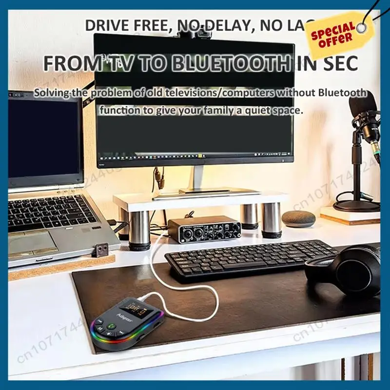 -A15I Trasmettitore Ricevitore Bluetooth 5.3 Display a LED Riproduzione di schede TF RCA Adattatore audio HIFI AUX da 3,5 mm per cuffie TV per PC per auto