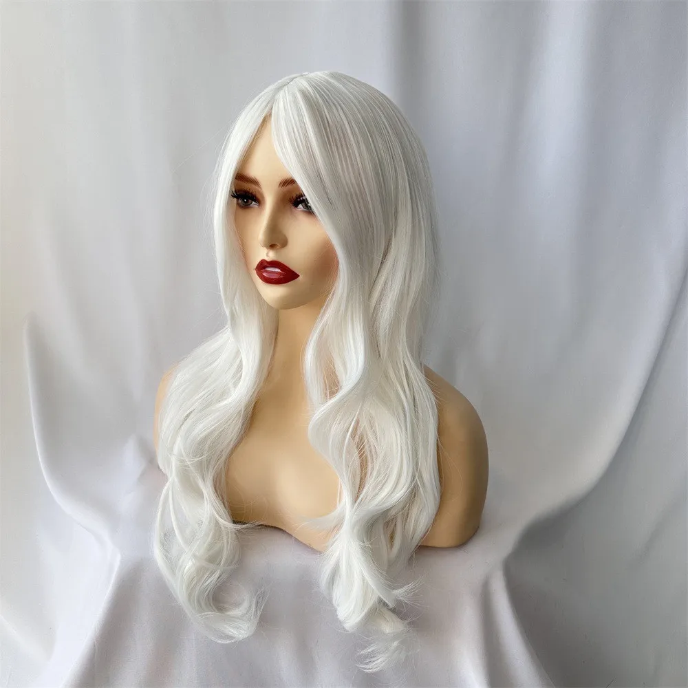 65cm Synthetic Wigs White Long Curls Fluffy Wavy Curly Hair Wig Fairy Style Long Hair Wigs Fashion Full Head Cover Accessories