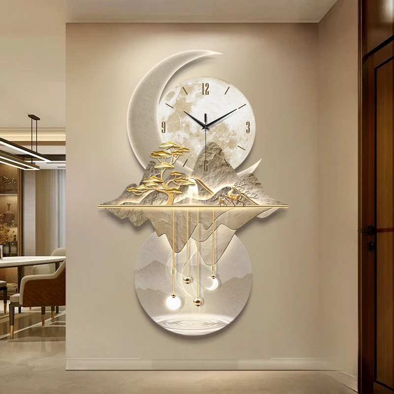 Nine Fish Graph Entrance Hall Wall Clock Large-Scale LED Digital Clock Corridor Mural Lamp Villa Quartz Clock Watch Home Decor