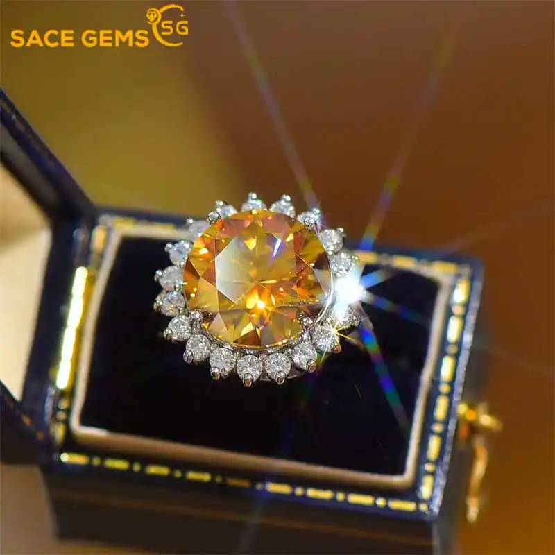 

SACE GEMS GRA Certified D Color 2ct Moissanite Ring 925 Sterling Silver Plated with 18k White Gold Rings for Women Fine Jewelry