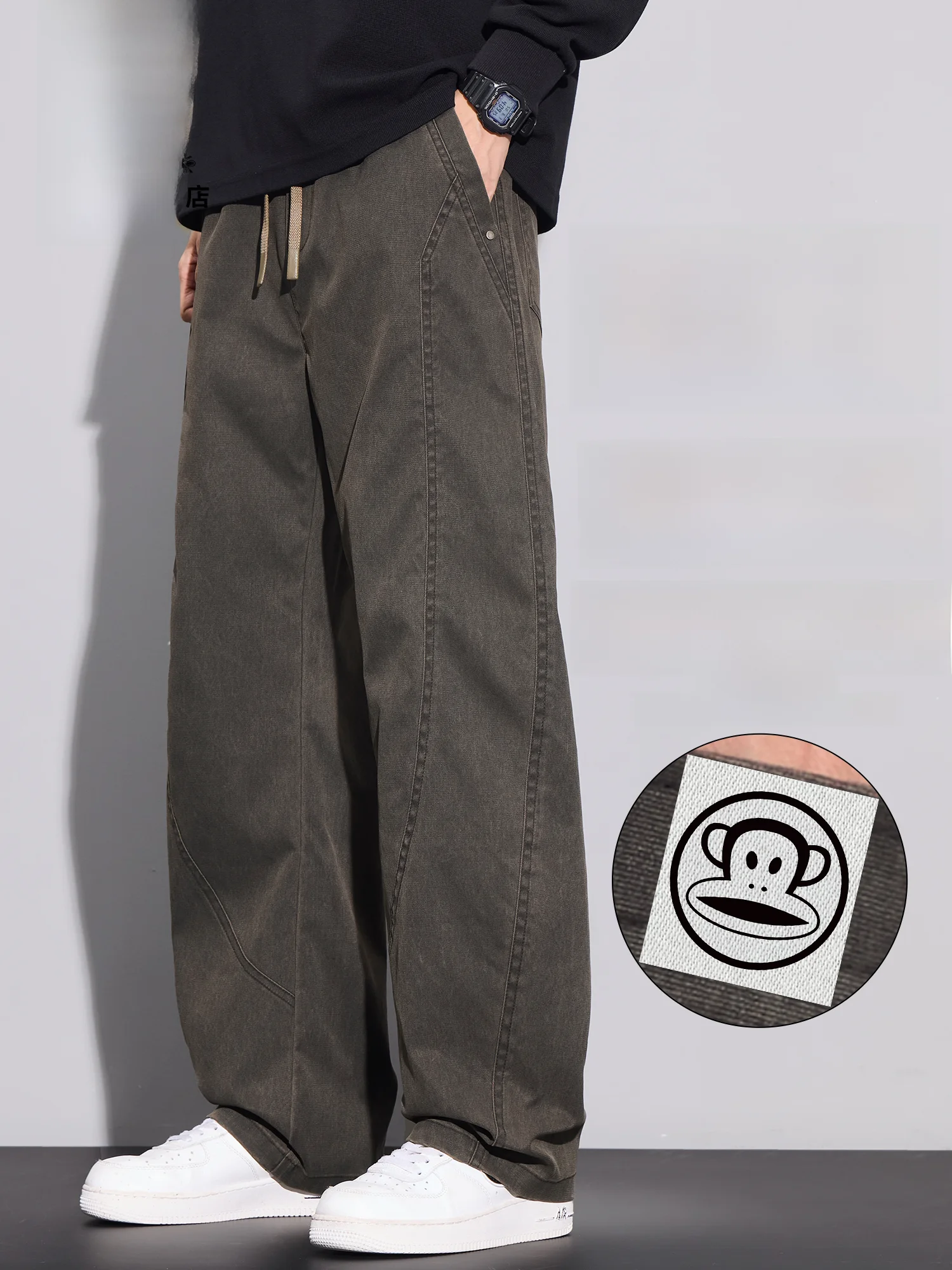 

PaulFrank Spring Heavy Du Drapey Straight Leg Casual Pants Men's Loose Color Sports Long Trousers Faionable Casual ...